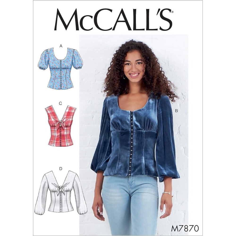 McCalls M7870 Sewing Pattern Misses Tops Fitted Bodice Sleeve‎ Sizes 6-14